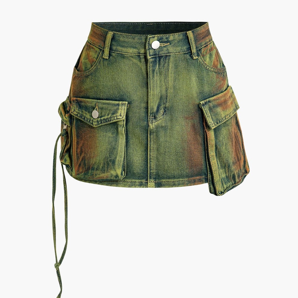 MICAS (never worn) Distressed Flap Pocket Denim Mini Skirt